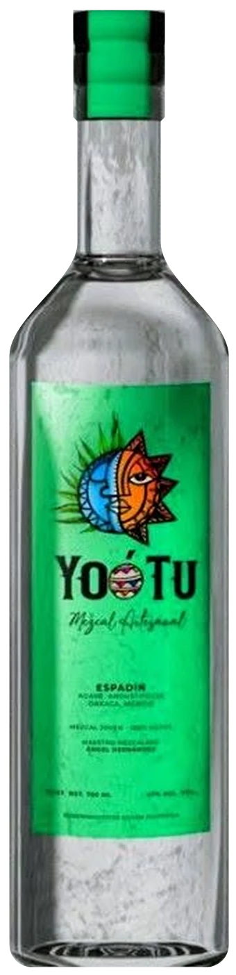 Botella de Mezcal Yoó Tu Espadín de 700 ml con etiqueta verde
