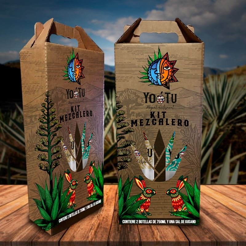 Kit Mezcalero Yoó Tu: caja de regalo con dos botellas y sal de gusano